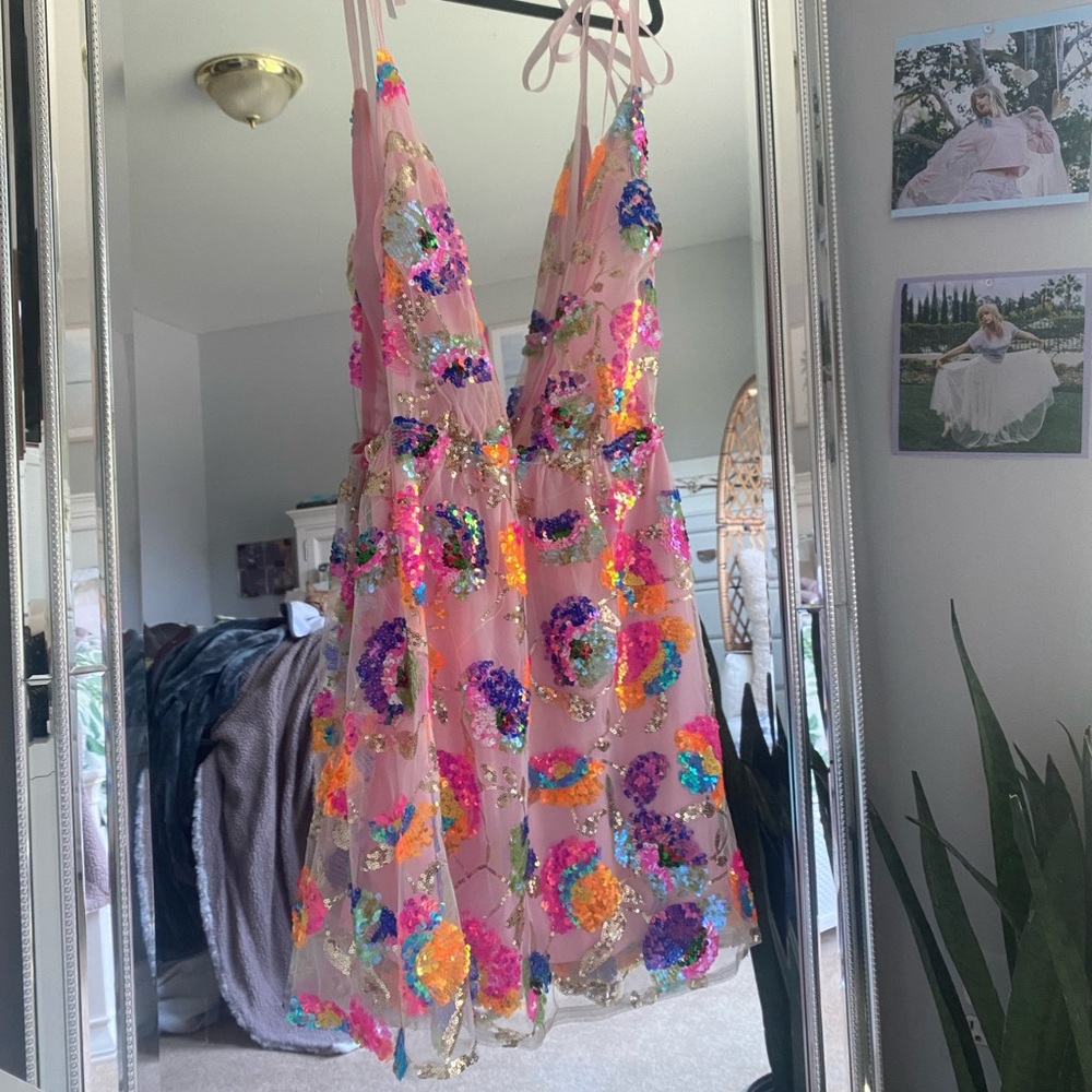 Pink colorful sequin dress